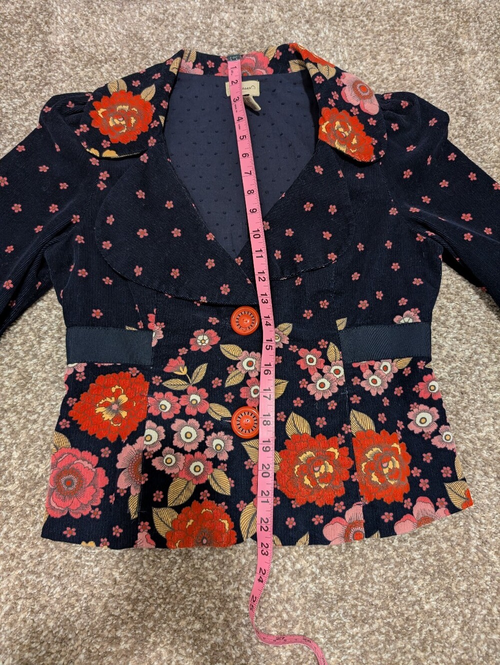 Elevenses Floral Cropped Blazer with Pink & Red Blooms - Picture 8 of 9